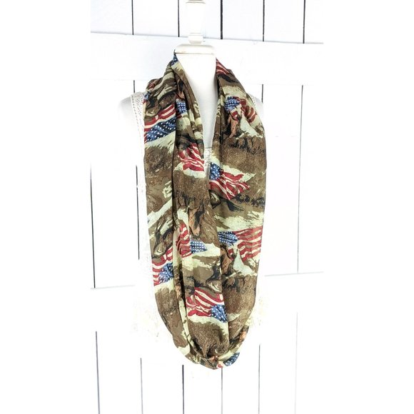 Brown beige wild stallion horse USA flag stars and stripes infinity scarf - Picture 4 of 5